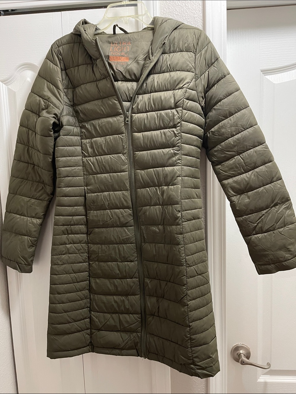Love Tree Olive Green Hooded Quilted Long Puffer Coat